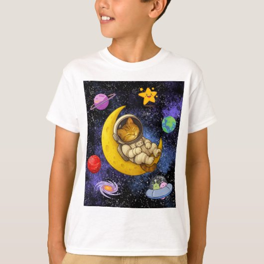 T-shirt L'astronaute Chat dort sur la Lune (Devant)