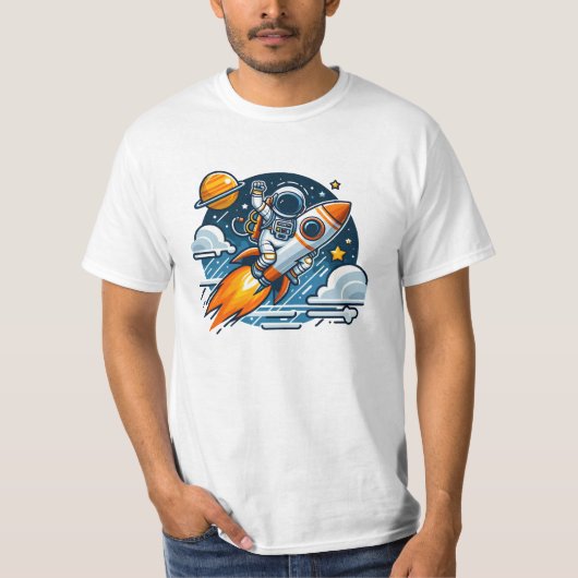 T-shirt l'astronaute fait le tour de la fusée (Devant)