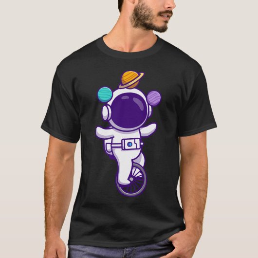 T-shirt L'Astronaute Mignonne Fait Du Vélo Unicycle (Devant)
