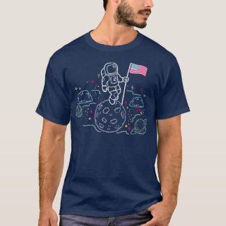 T-shirt L'astronaute Moon American Flag Space Quatrième 4e