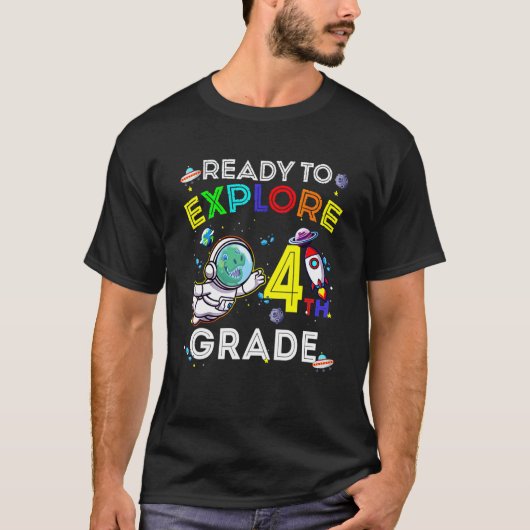 T-shirt L'astronaute Space Dino Dinosaur Prêt À Explorer L (Devant)