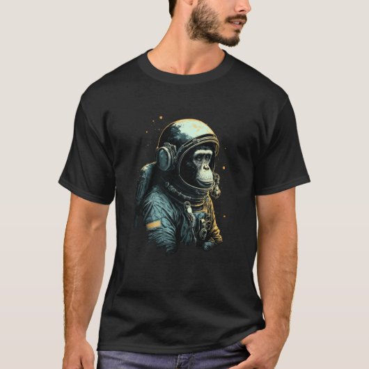 T-shirt L'astronaute spatial Chimpanzé voyage Singe Vintag (Devant)