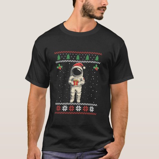 T-shirt L'astronaute spatiale Santa Hat Ugly Christmas Swe (Devant)