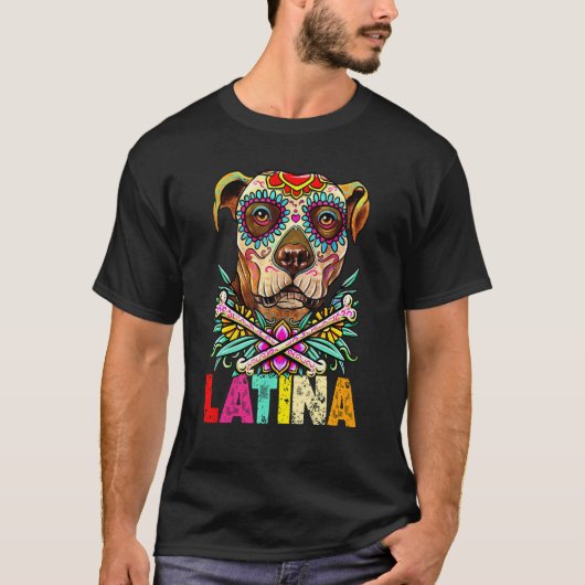 T-shirt Latina Sugar Skull Chien Pour Chiens (Devant)