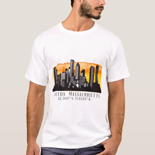 T-shirt Latitude et longitude de Boston Skyline (Devant)
