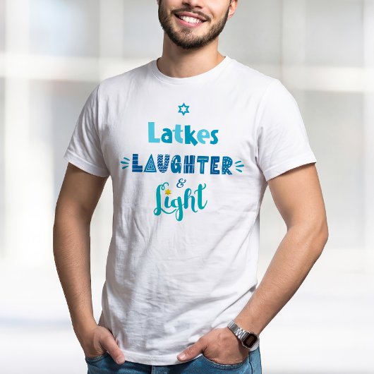 T-shirt Latkes Laughter Light Typography Hanoukka Modern