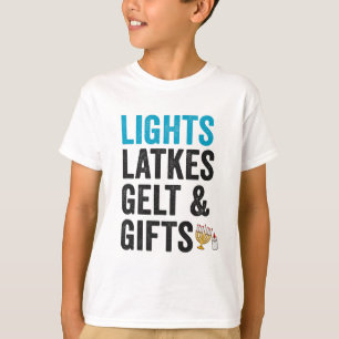 T-shirt Latkes lumineuses gelt et cadeaux drôle Hanukkah j