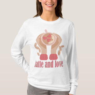 T-shirt Latte et coupe d'amour, mains et café citation T-s