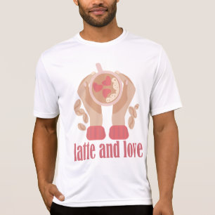 T-shirt Latte et coupe d'amour, mains et café citation T-s