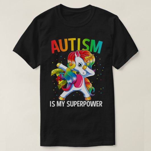 T-shirt L'autisme est ma superpuissance Dabbing Unicorne (Design devant)