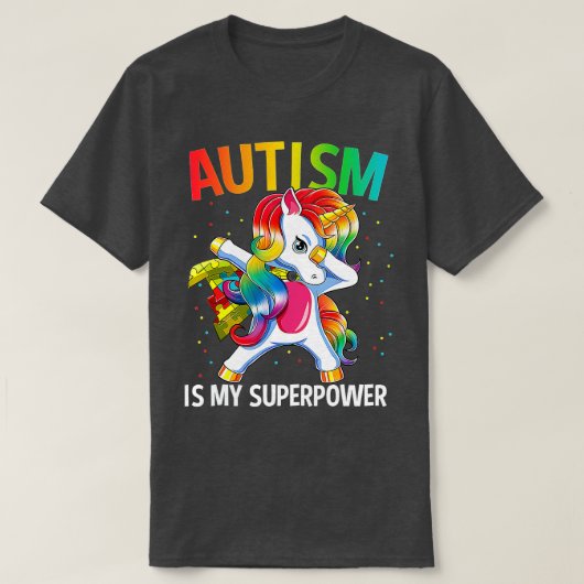 T-shirt L'autisme est ma superpuissance Dabbing Unicorne (Design devant)