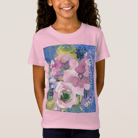 T-Shirt Lavender Blues Aquarelle Parties scintillant flora (Devant)