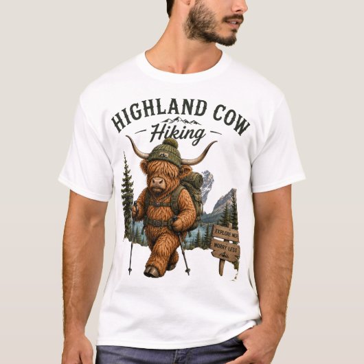 T-shirt L'aventure attend : Graphisme de randonnée de vach (Devant)