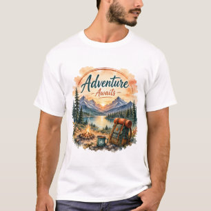 T-shirt L'aventure Attend Lac de Montagne Camping Coucher