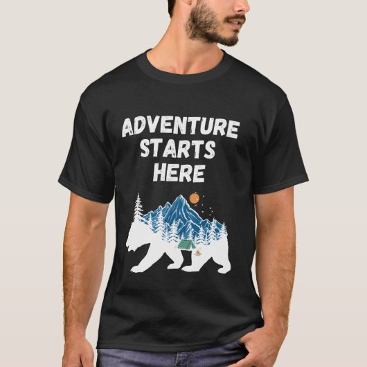 T-shirt L'aventure commence ici Bear Silhouette Camping (Devant)