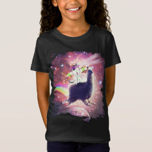 T-Shirt Lazer Rave Space Chat Riding Llama Avec Pizza