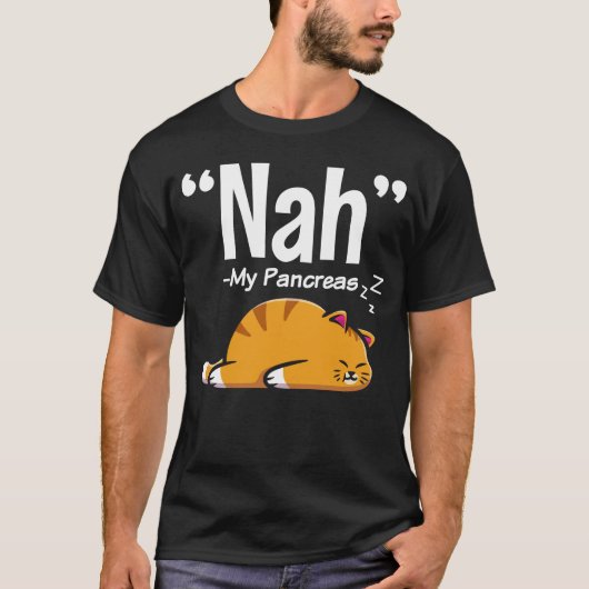 T-shirt Lazy Cat Funny Pancreas T1D Diabète (Devant)