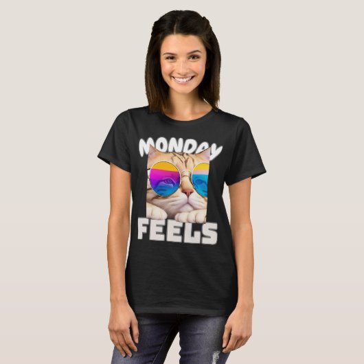 T-shirt Lazy Funny Cat Monday Feels (Devant entier)
