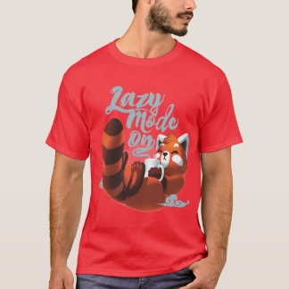 T-shirt Lazy mode ON Cute Red Panda Fluffy Coffe Animal fu
