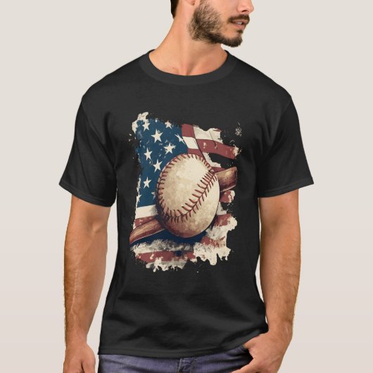 T-shirt Le baseball américain du drapeau pour la Fête des (Devant)
