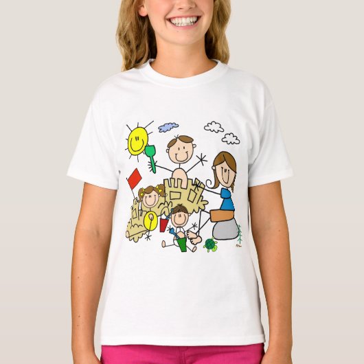 T-shirt Le bâton figure l'amusement de plage de famille (Devant)