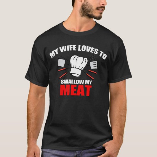 T-shirt Le BBQ, mon épouse aime avaler ma viande (Devant)