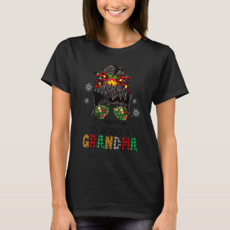T-shirt Le Bonheur Est D'Être Grand-Mère Messy Bun Xmas Pa