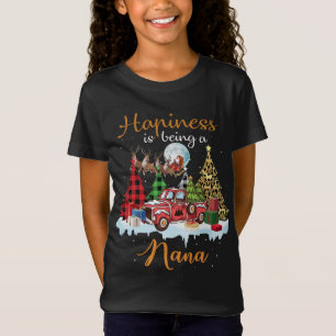 T-Shirt Le Bonheur Est D'Être Nana Funny Red Truck Tree Ch