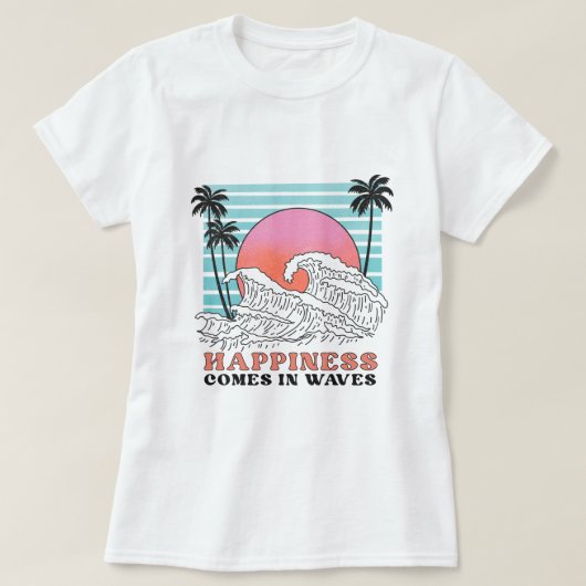 T-shirt Le bonheur vient dans les vagues, Retro Beach Bum  (Design devant)