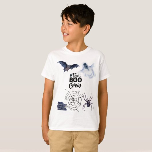 T-SHIRT LE BOO CREW HAPPY HALLOWEEN BAT GHOST SPIDER WEB (Devant entier)