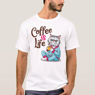 T-shirt Le café c'est la vie avec la chemise de chat grump