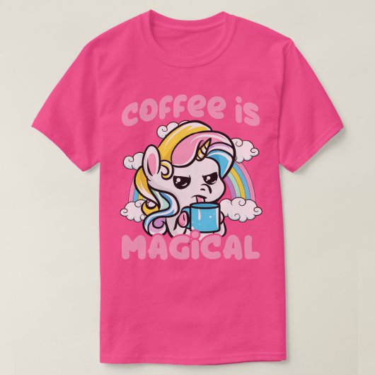 T-shirt Le café est la caféine magique Unicorne (Design devant)