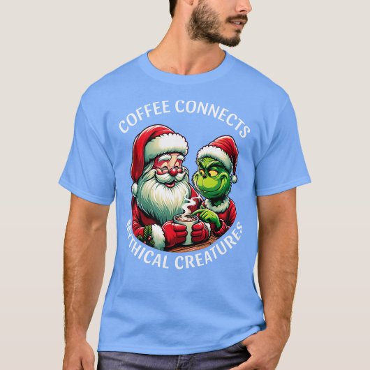 T-shirt Le café relie les créatures mythiques Santa and Gr (Devant)