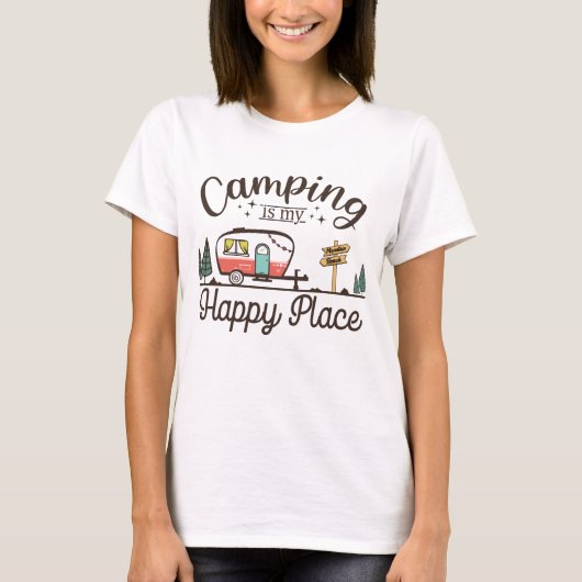 T-shirt Le Camping Est Mon Endroit Heureux (Devant)