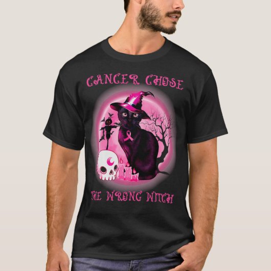 T-shirt Le cancer a choisi la mauvaise sorcière Chat noir  (Devant)