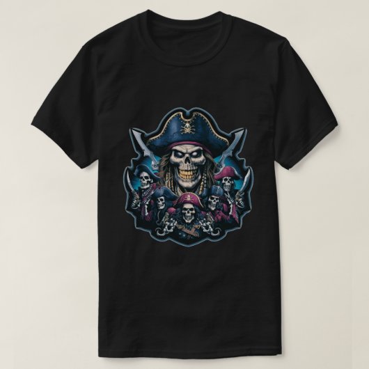 T-shirt Le capitaine Pirate et son équipage squelette (Design devant)