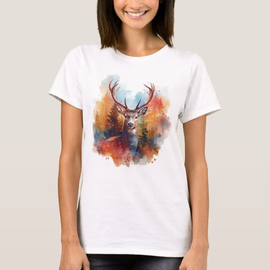 T-shirt Le cerf dans une forêt d'automne (Devant)