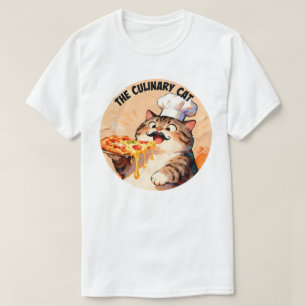 T-shirt Le Chat Culinaire avec Pizza Chat Chef Tenant une 