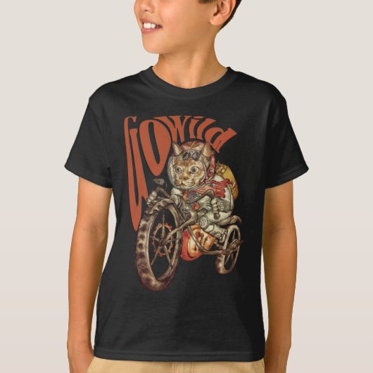 T-shirt Le chat enragé de moto de Steampunk deviennent (Devant)