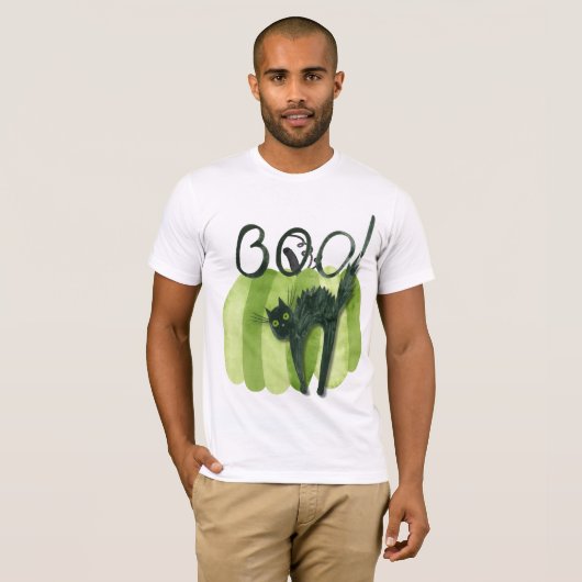 T-shirt Le chat ! se cachant devant un citrouille vert. (Devant entier)