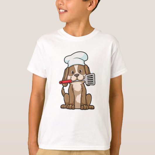 T-shirt Le chien cuisinier avec le casquette et la spatule (Devant)