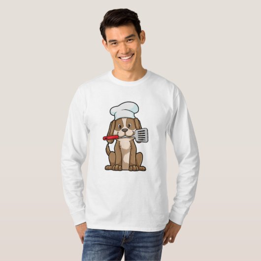 T-shirt Le chien cuisinier avec le casquette et la spatule (Devant entier)