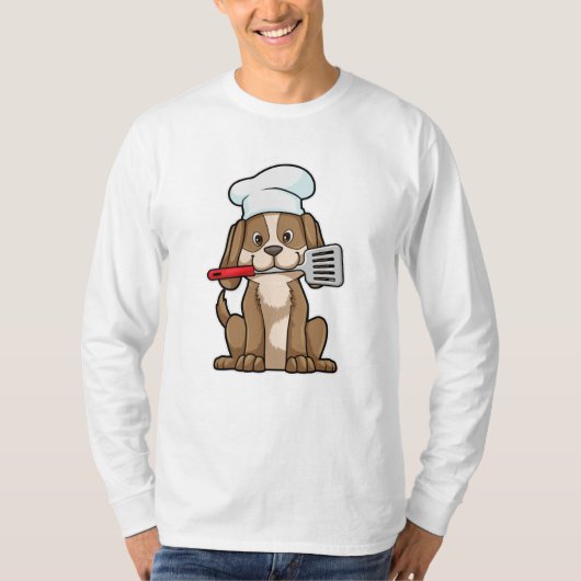 T-shirt Le chien cuisinier avec le casquette et la spatule (Devant)