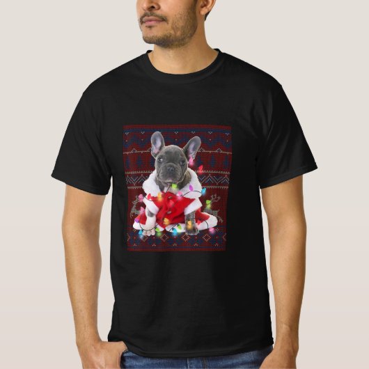 T-shirt Le chien de Noël des Bulgares français éclaire un (Devant)