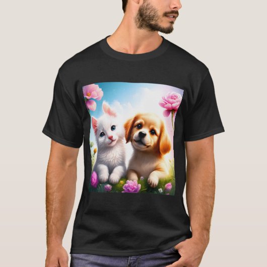 T-shirt Le Chien Et Le Chat Sont De Bons Amis (Devant)