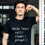 T-shirt Le codage AI<br><div class="desc">Pour l'ingénieur rapide qui vit dans une boucle interminable de caféine et de créativité, ce t-shirt IA minimaliste cloue la vie de codeur. Avec l’expression True : eat(); sleep(); prompt(); dans la police de style pixel, c’est parfait pour les développeurs, les amateurs de technologie et tous ceux qui se trouvent...</div>