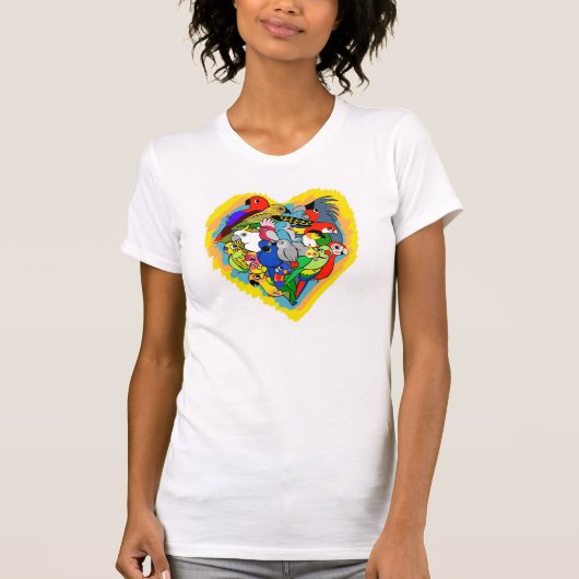 T-shirt Le coeur I parrots la bande dessinée mignonne (Devant)
