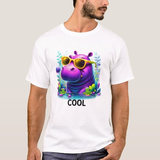 T-shirt Le cool Neon Hippo Détendre dans le marais (Devant)