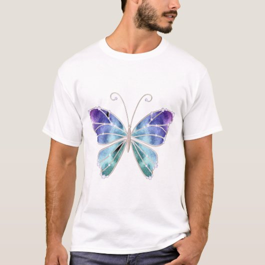 T-shirt Le cool ombrage le papillon d'ailes d'arc-en-ciel (Devant)