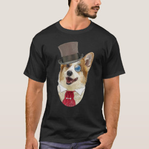 T-shirt Le Corgi Gentleman Avec Un Chapeau Haut-de-Forme E